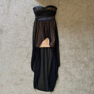 MXI Black and Gold strapless high/low sequined formal dress Size 7